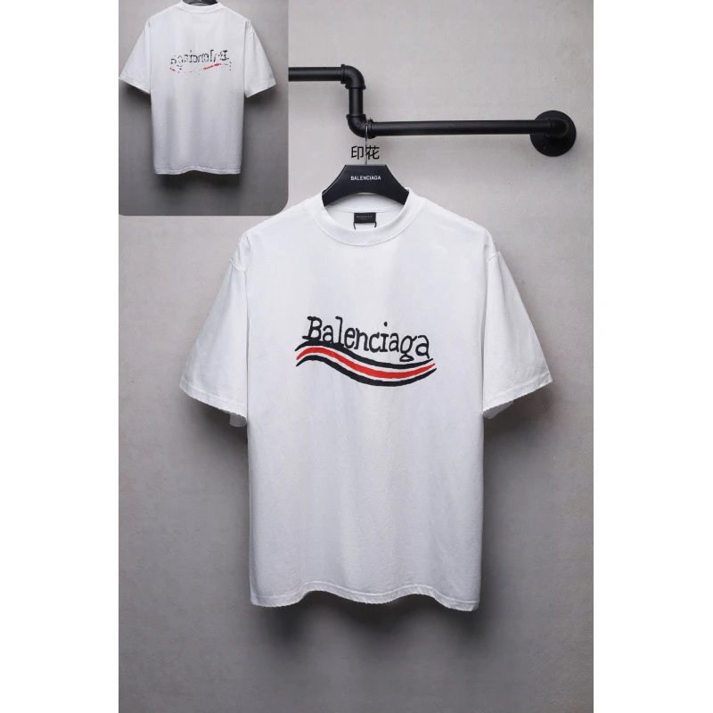 Balenciaga Logo Print Blue Gradient Casual T-Shirt