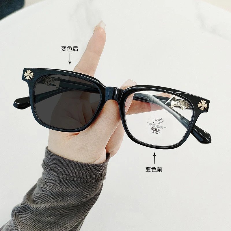 Black Acetate Eyeglasses with Gold Flower Embellishments Vintage Style