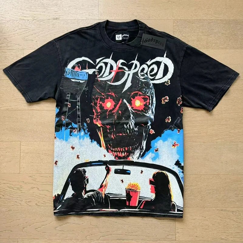 Godspeed Graphic Print Black Vintage Rock T-Shirt