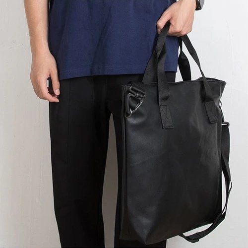 Black Leather Tote Bag Black Minimalist Shoulder Bag