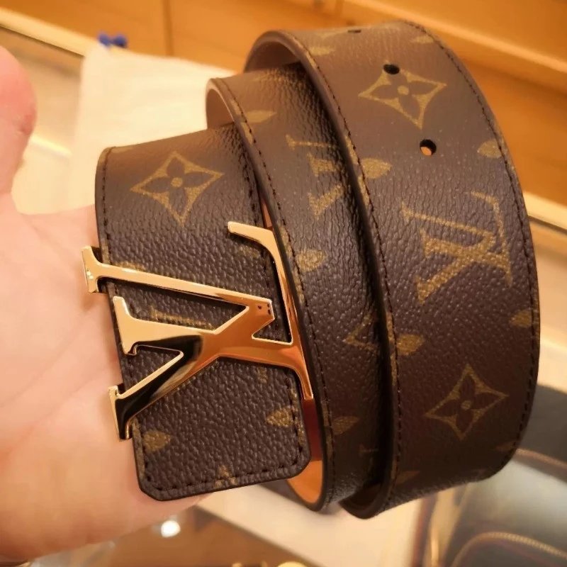 Louis Vuitton 4cm Brown Gold Buckle Monogram Belt