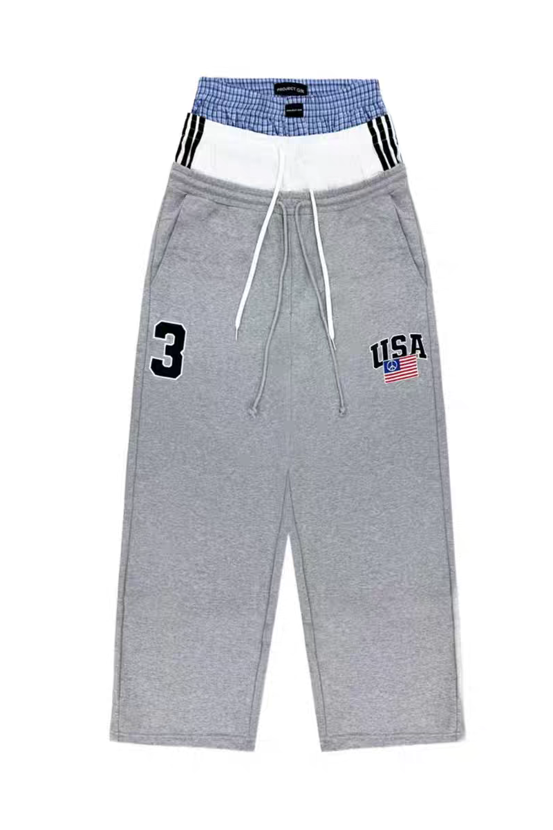 Embroidery Patchwork Wide-Leg Sweatpants photo 2