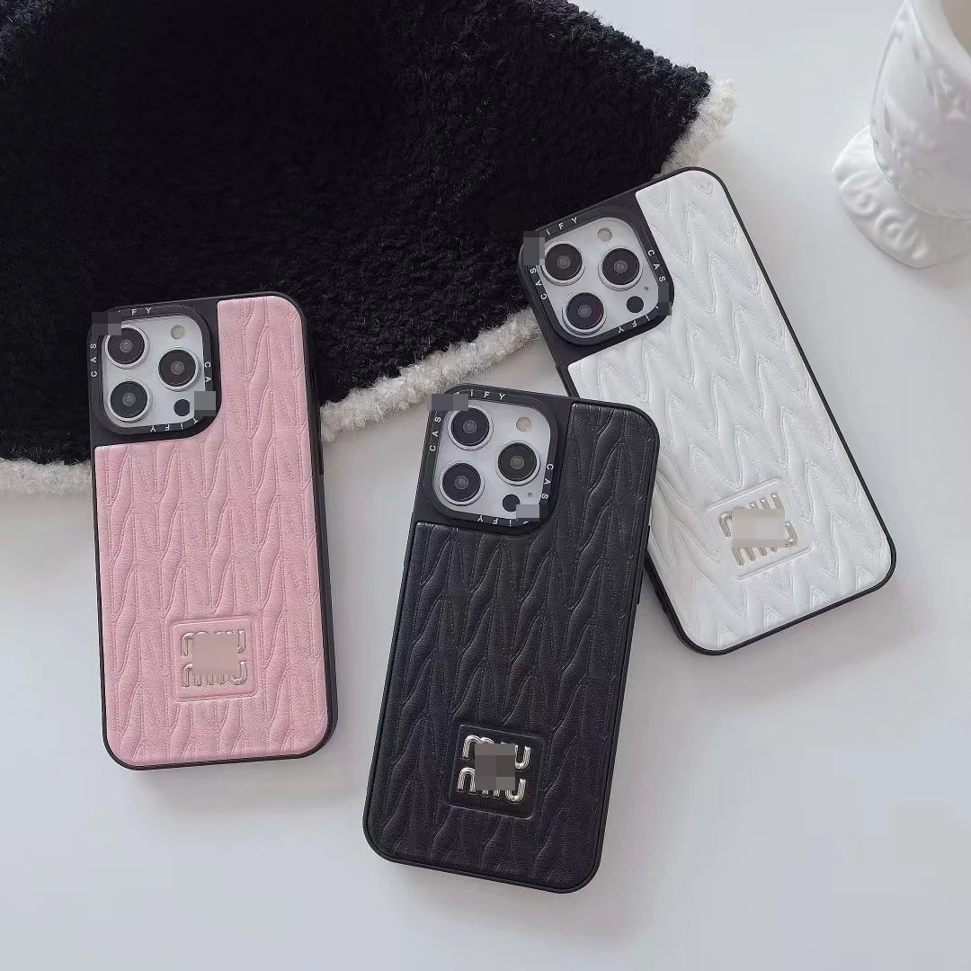 Miu Miu iPhone 15 Pro Pink White Black Crocodile Texture Phone Case