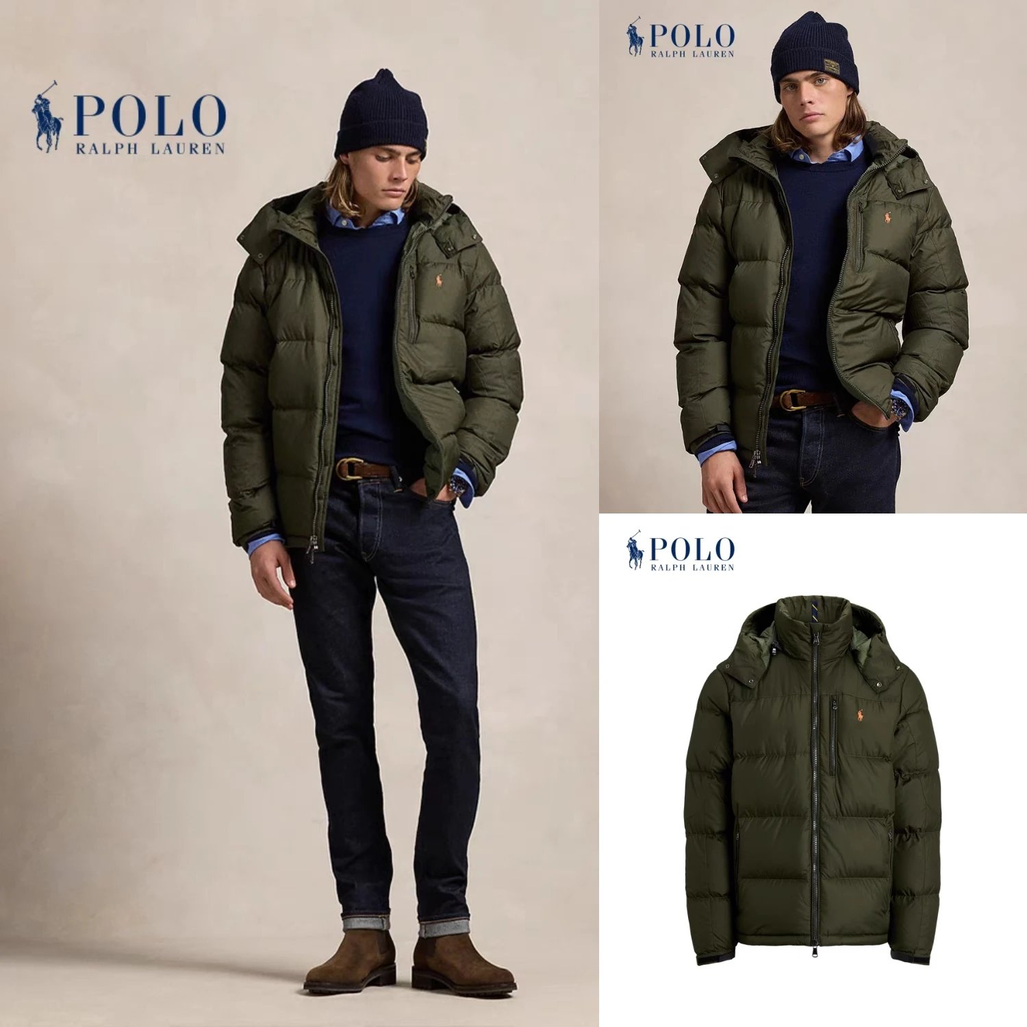 Polo Ralph Lauren Puffer Jacket Navy Hooded Winter Coat