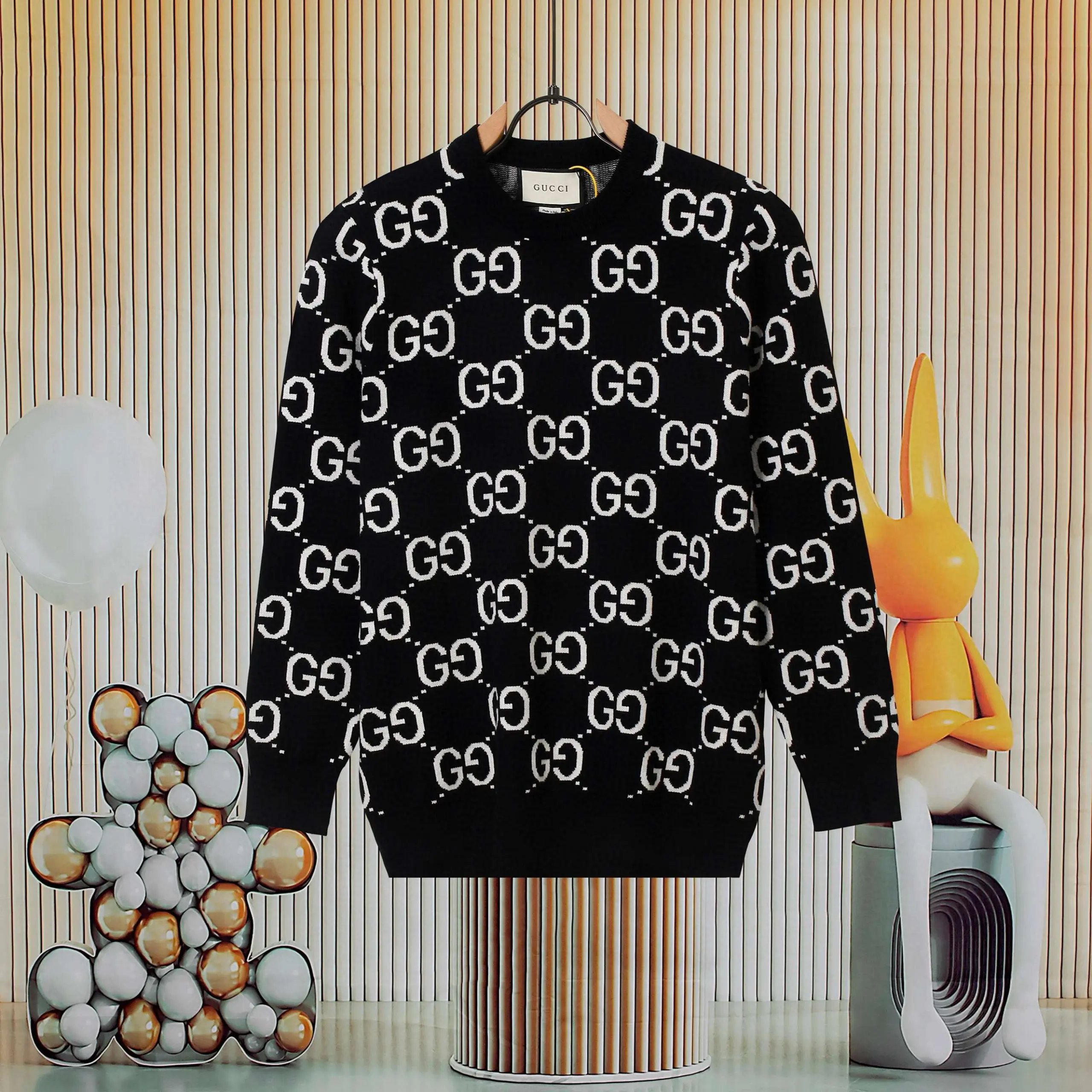 Gucci classic double G logo full print round neck sweater unisex fashion all-match pullover sweater