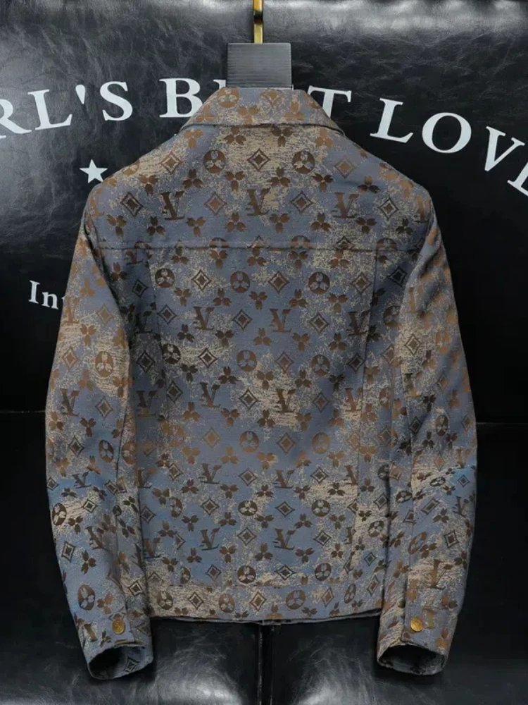 Louis Vuitton Monogram Blue Brown Floral Print Denim Jacket