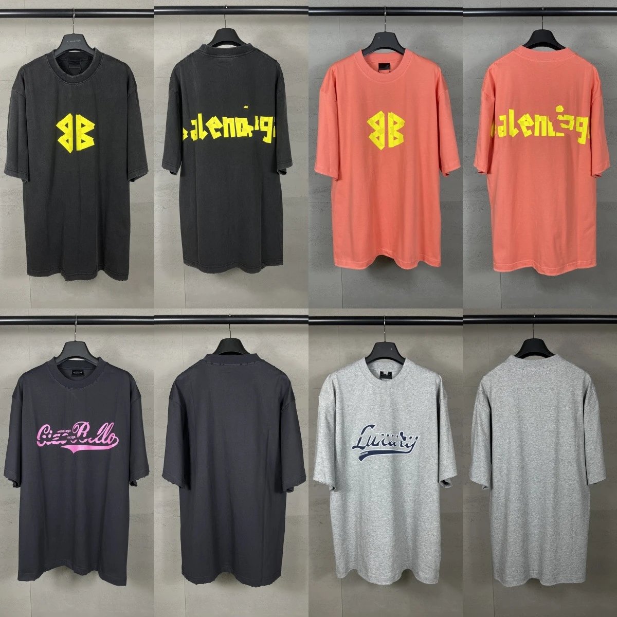 Balenciaga Logo Print Green Black Blue Pink White Red Oversized T-Shirt