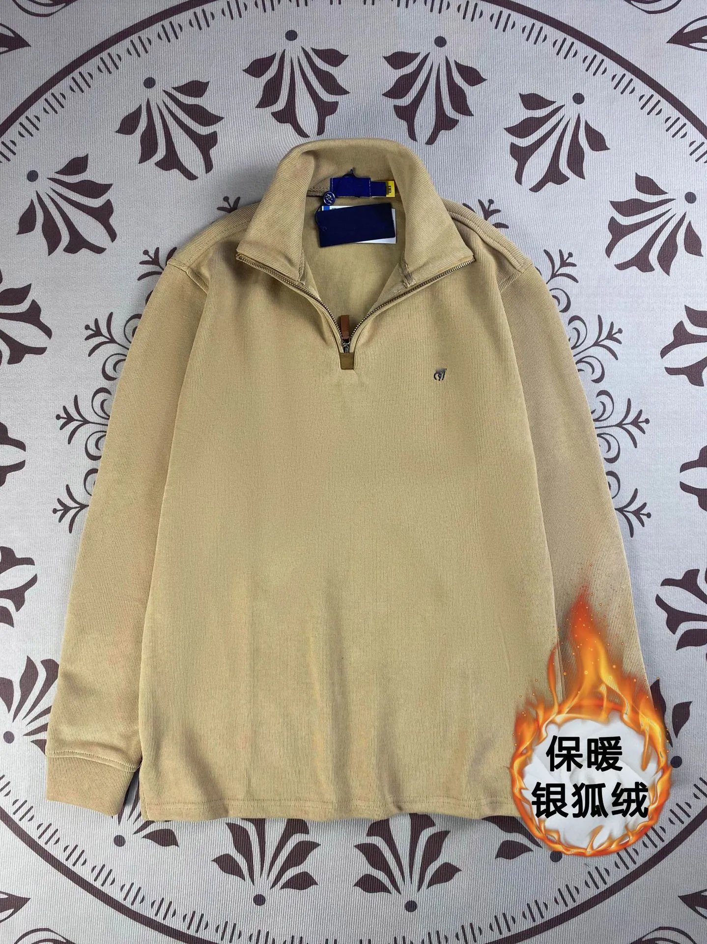 Corduroy Quarter-Zip Pullover Navy Blue Warm Fleece Sweatshirt