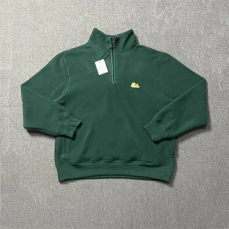 Fleece Quarter-Zip Pullover Navy Green Brown Casual Sweater