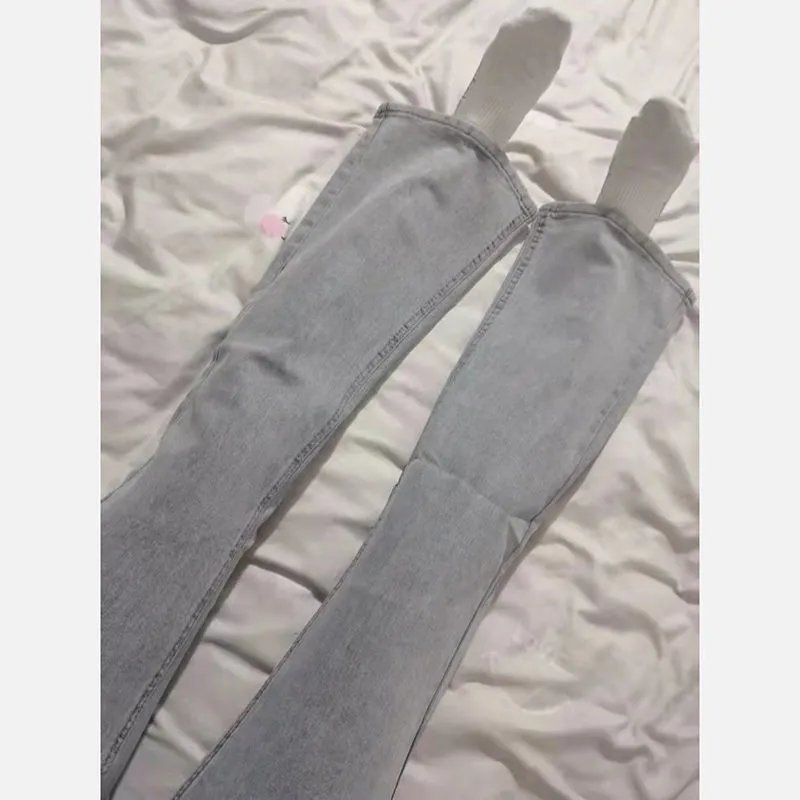 High Waist Gray Straight Leg Denim Jeans