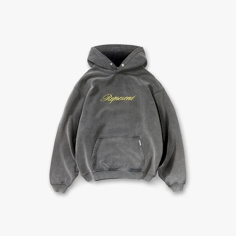 Represent Denim Hoodie Dark Gray Washed Streetwear