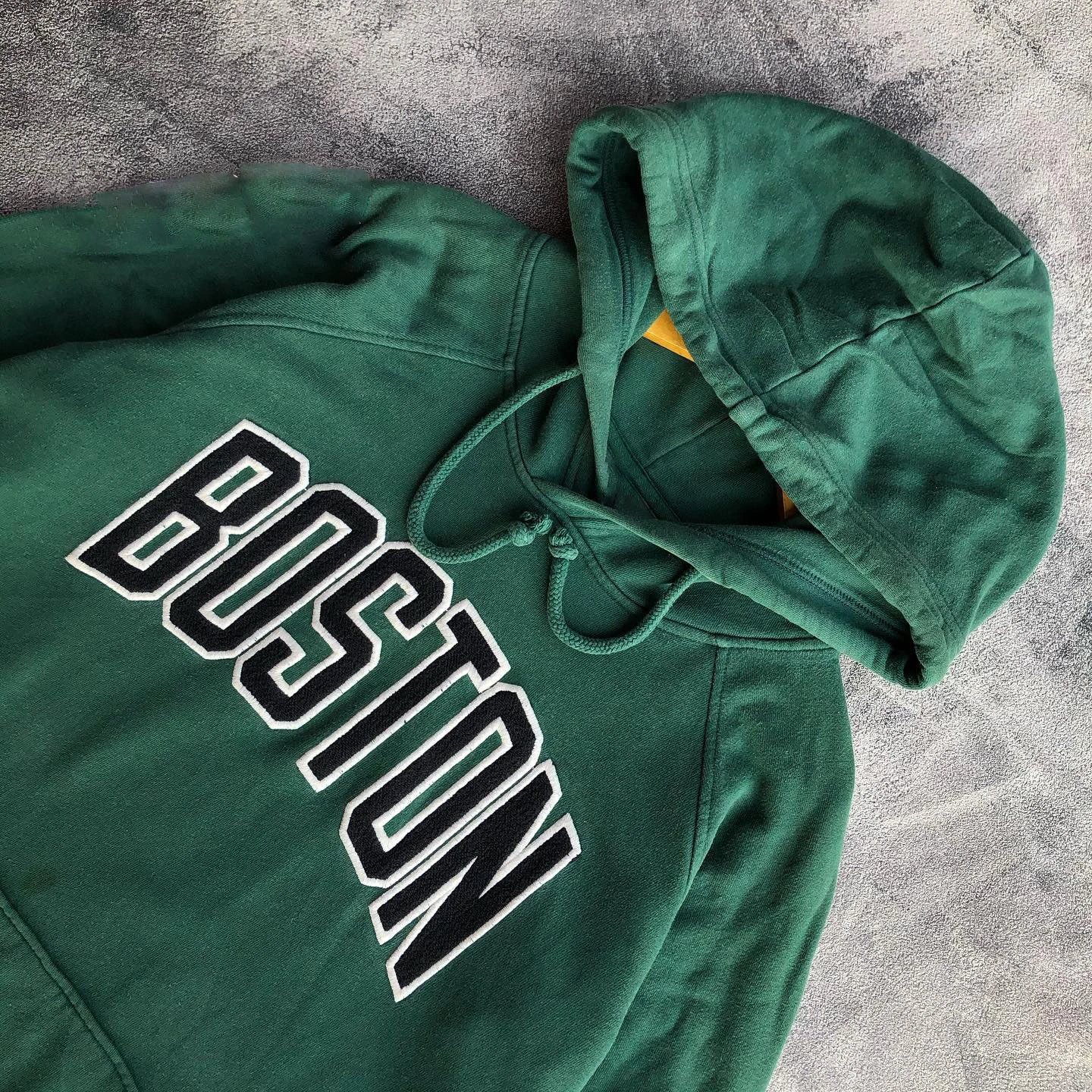 Green Hooded Sweatshirt with Boston Arch Logo Casual Pullover