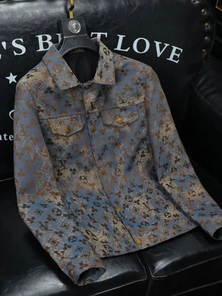 Louis Vuitton Monogram Blue Brown Floral Print Denim Jacket