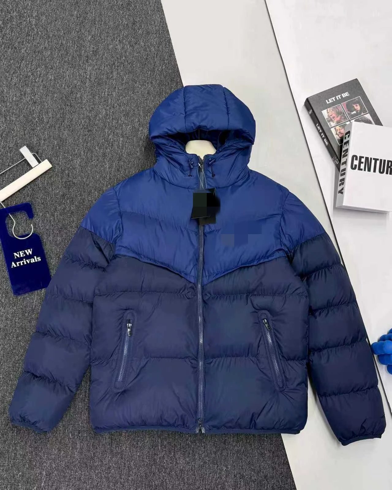 Black Hooded Puffer Jacket With Zippered Pockets