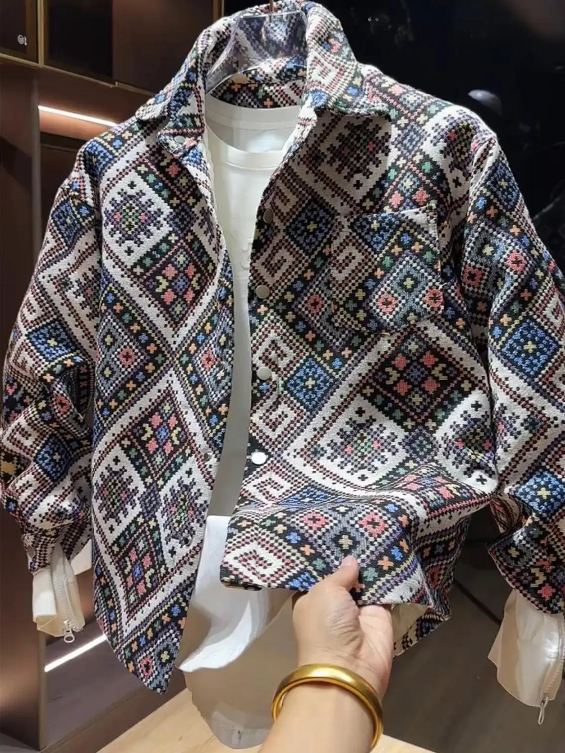 New Woven Jacquard Lapel Shirt Jacket