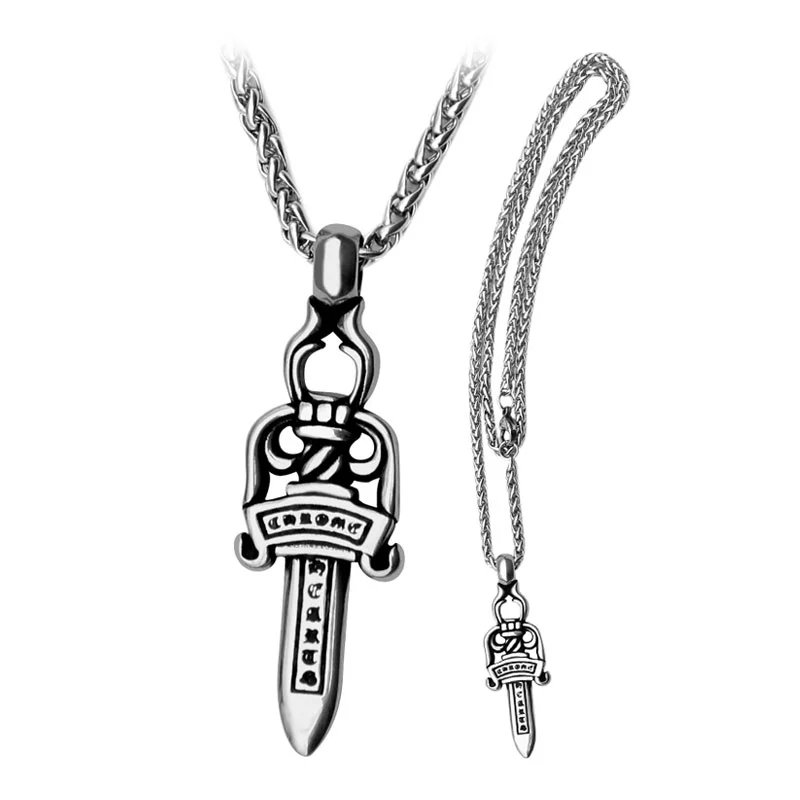 Silver Sword Pendant Necklace Silver Chain Layered Hipster Jewelry