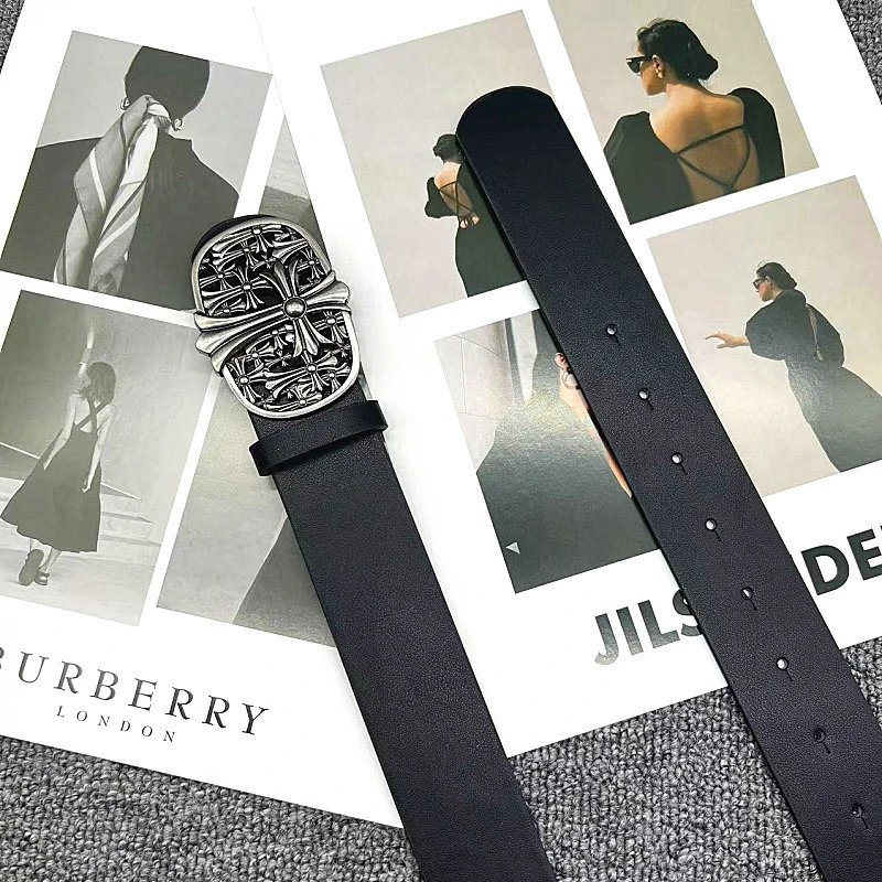 Ouyue Leather Belt Black Gothic Cross Buckle