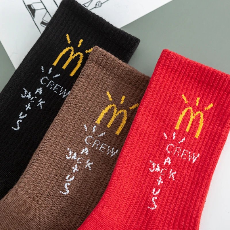 Cotton Crew Socks Black Brown Red Streetwear