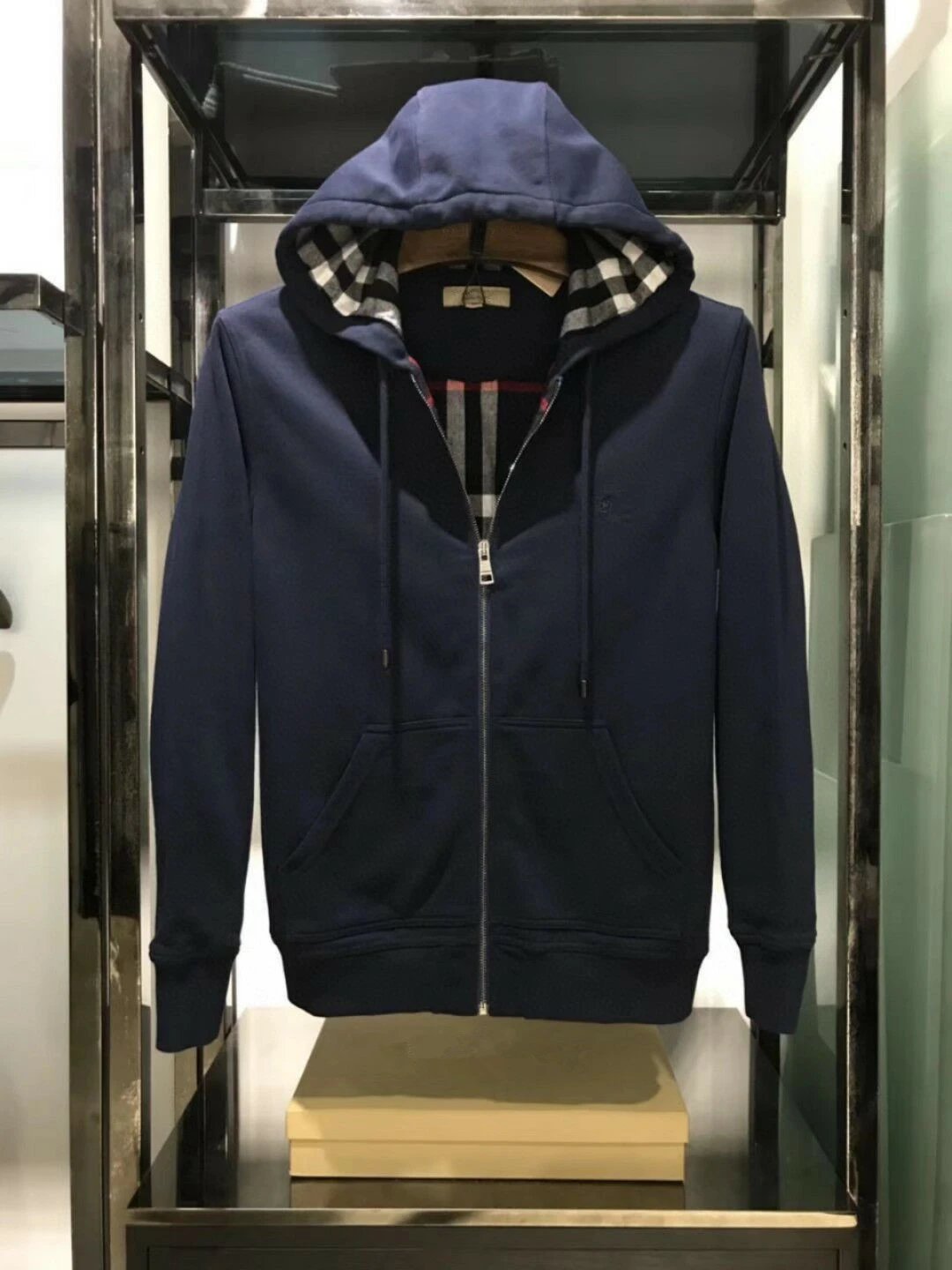 Burberry Hooded Zip-Up Sweatshirt Gray Classic