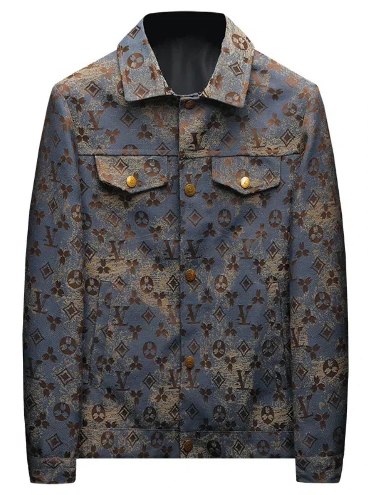 Louis Vuitton Monogram Blue Brown Floral Print Denim Jacket