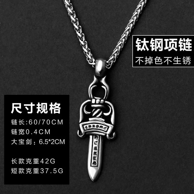 Silver Sword Pendant Necklace Silver Chain Layered Hipster Jewelry