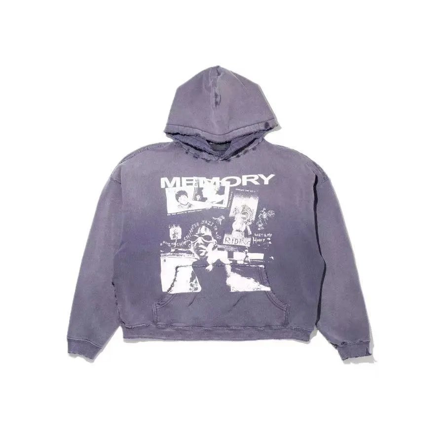 Letter Slogan Washed Distressed Hooded Sweatshirt photo 7