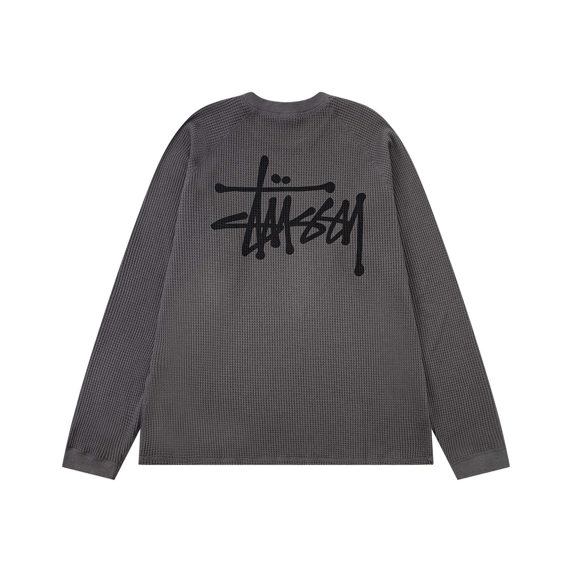 Stussy Waffle Knit Gray Graphic Long Sleeve Top