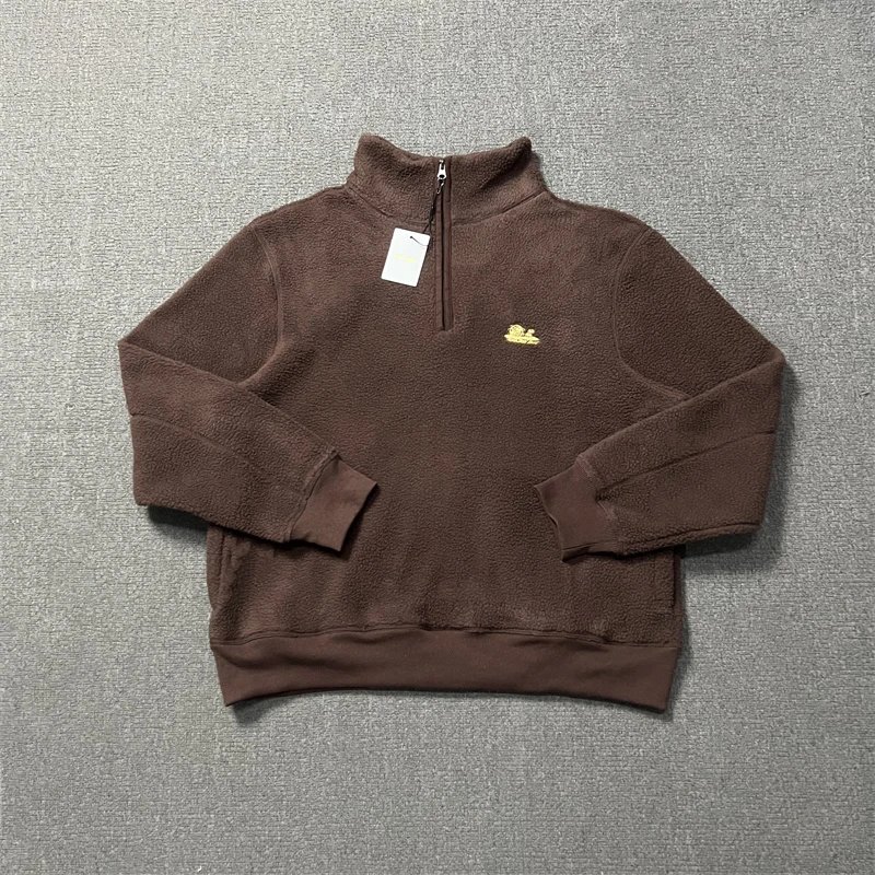 Fleece Quarter-Zip Pullover Navy Green Brown Casual Sweater