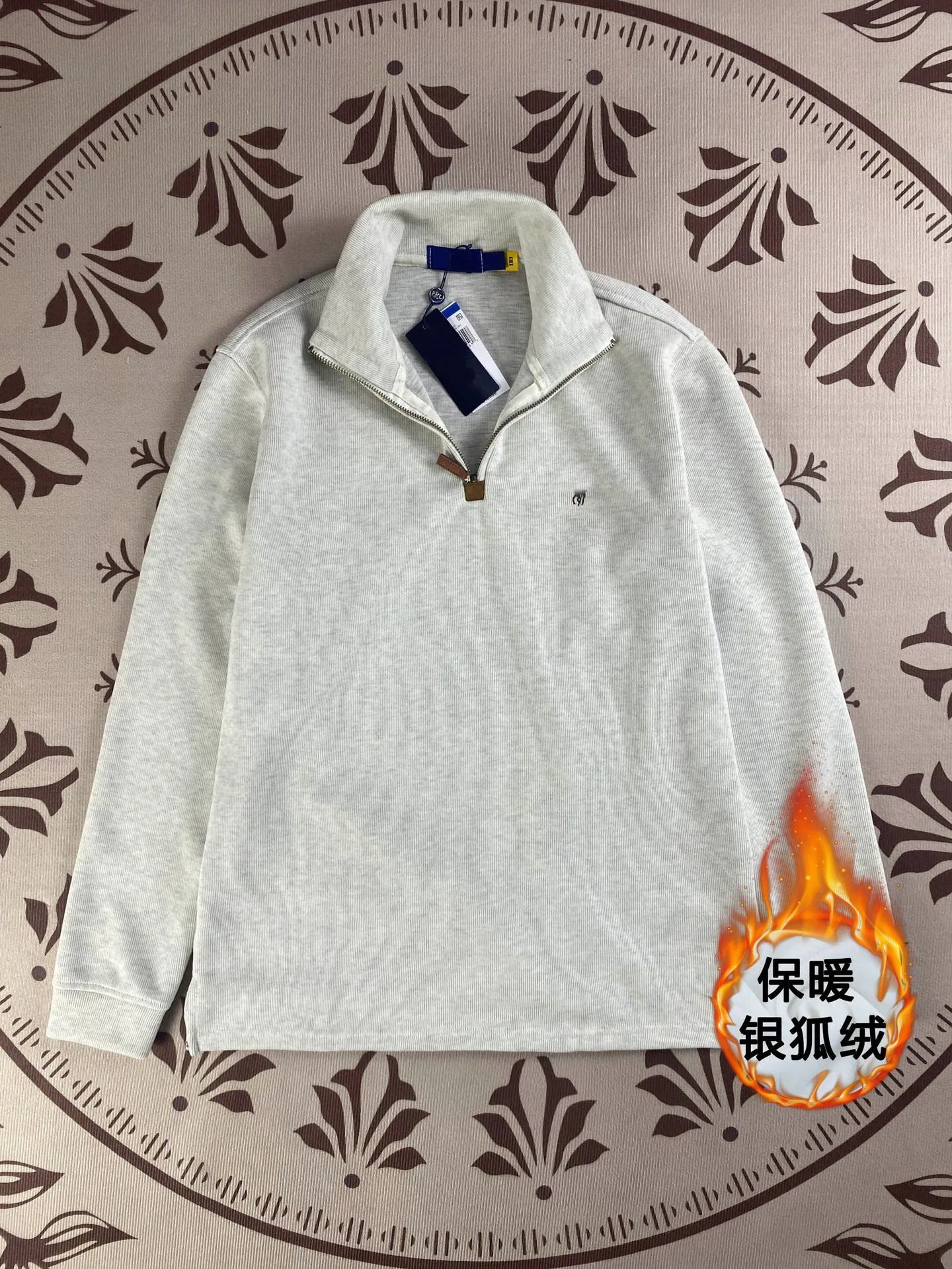 Corduroy Quarter-Zip Pullover Navy Blue Warm Fleece Sweatshirt
