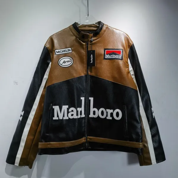 McQ Alexander McQueen x Marlboro Racing Leather Jacket Brown and Black - 1