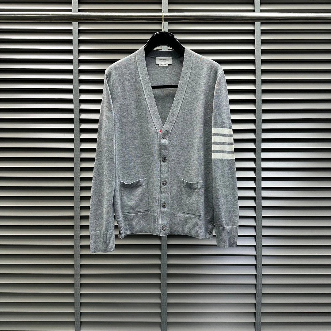 Thom Browne V-Neck Cardigan Gray Classic Knit Sweater