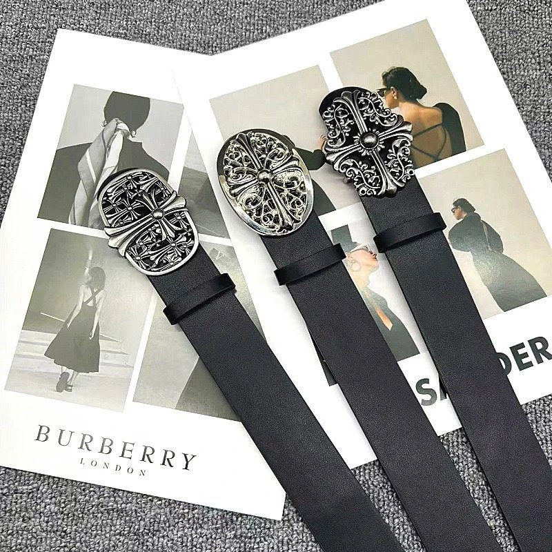 Ouyue Leather Belt Black Gothic Cross Buckle