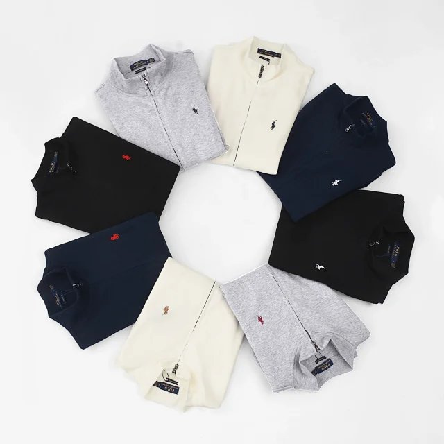 Pure Cotton Cardigan Zipper Sweatshirt Pony Stand Collar Casual Top