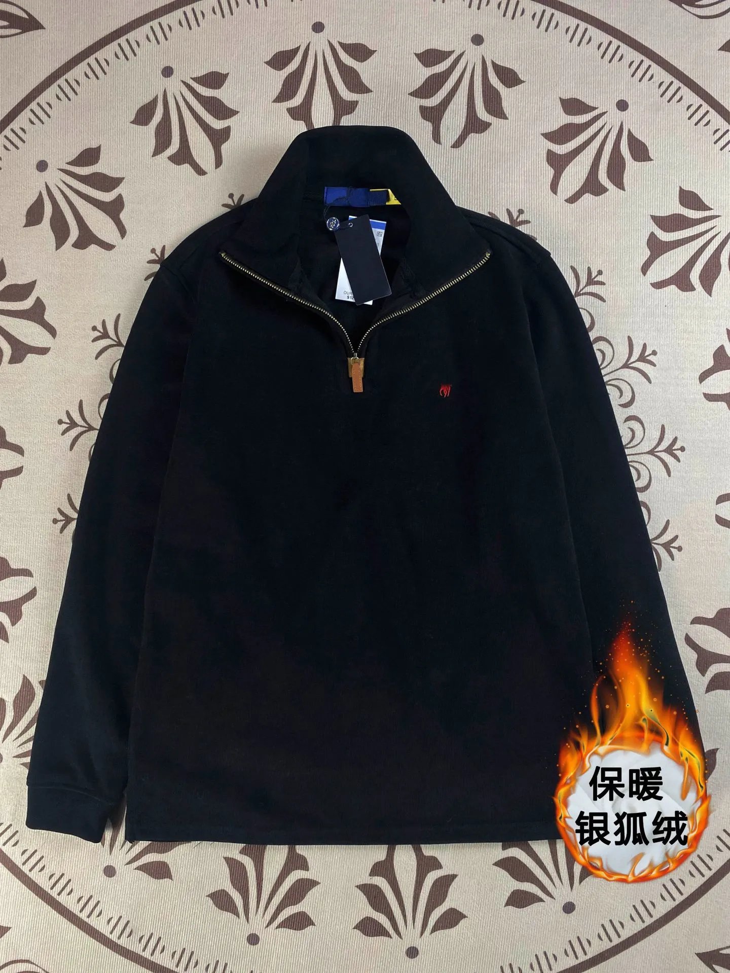 Corduroy Quarter-Zip Pullover Navy Blue Warm Fleece Sweatshirt