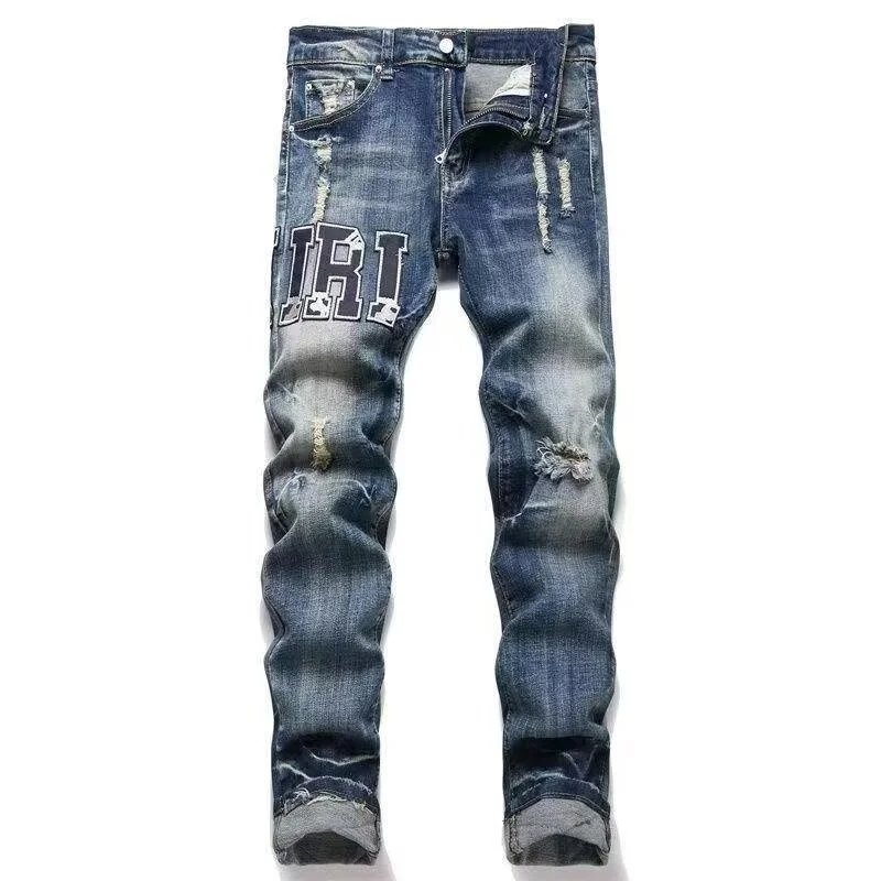 Ripped Letter-Embroidered Stretch Jeans photo 7