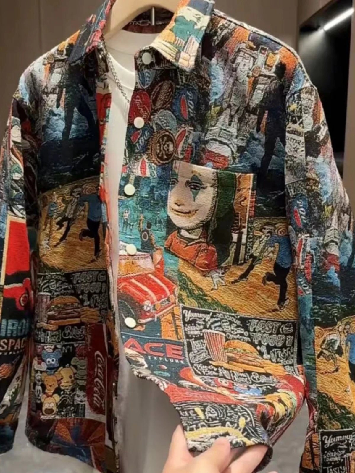 Multicolor Collage Print Denim Jacket Streetwear