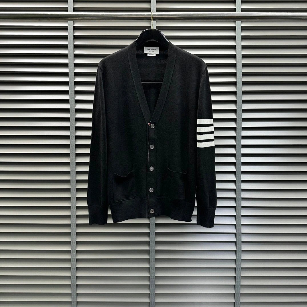 Thom Browne V-Neck Cardigan Gray Classic Knit Sweater