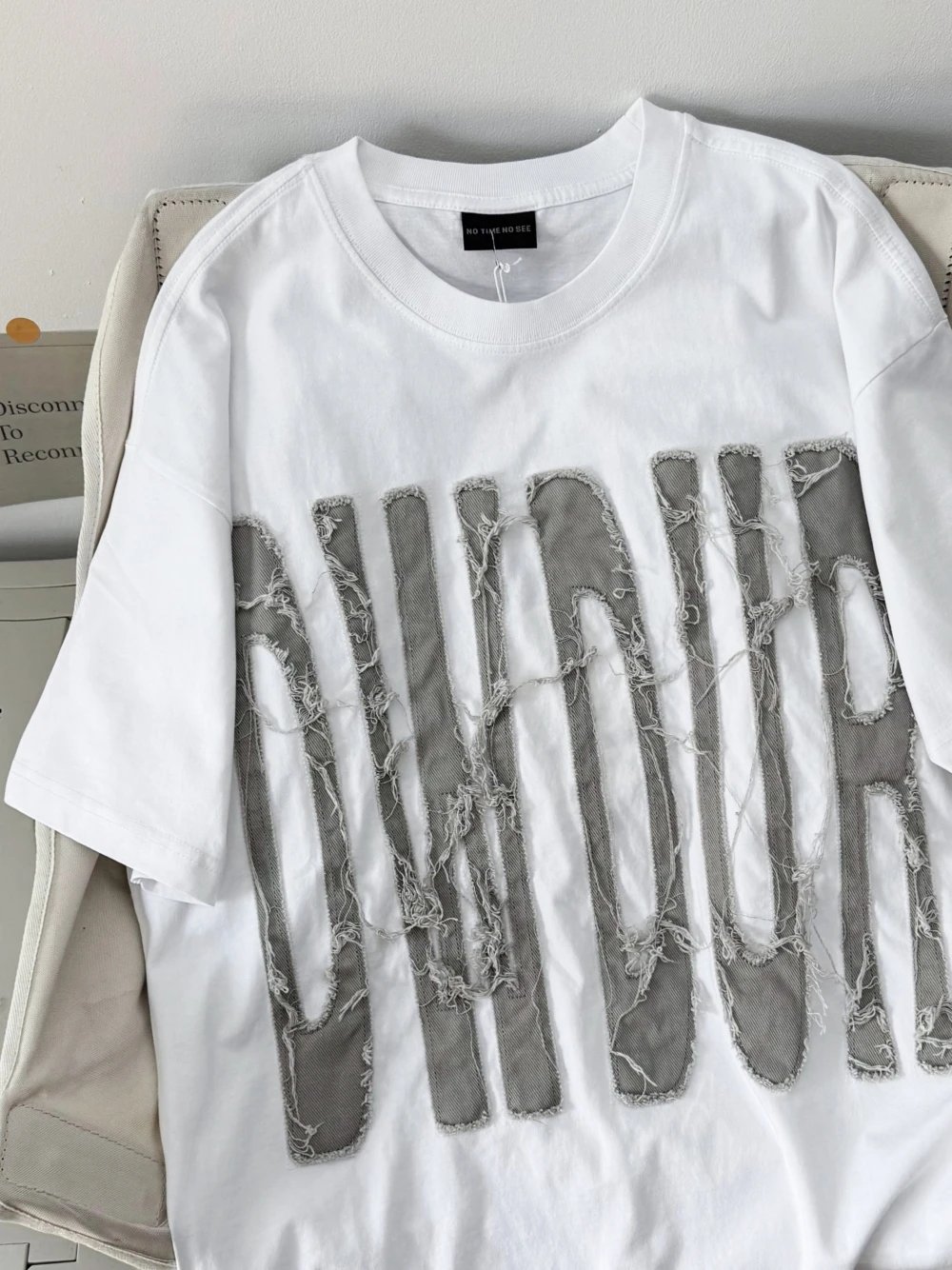 NO TIME NO SEE Distressed Graphic Black Oversized T-Shirt