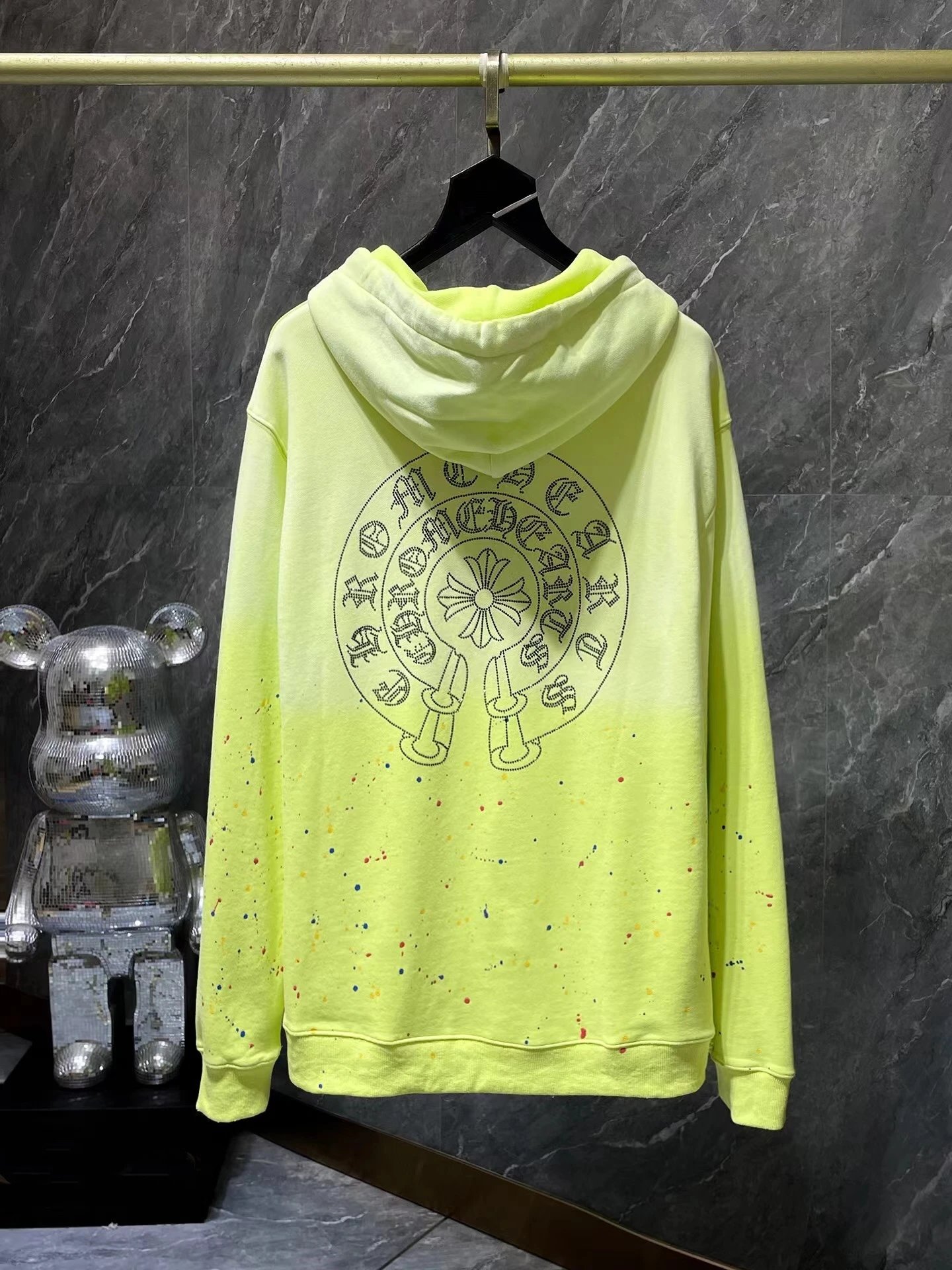 Chrome Hearts Paint Splatter Black Pink Yellow Oversized Hoodie