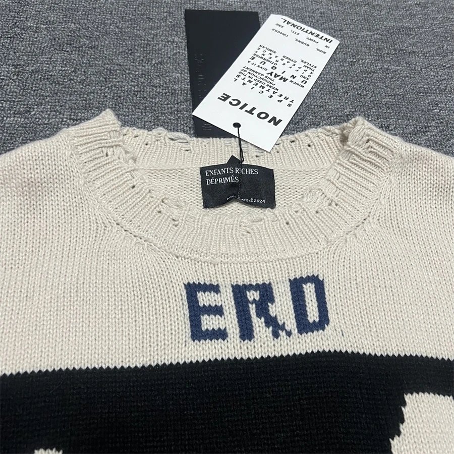 ERD Cropped Knit Sweater Black And Cream Graphic Streetwear