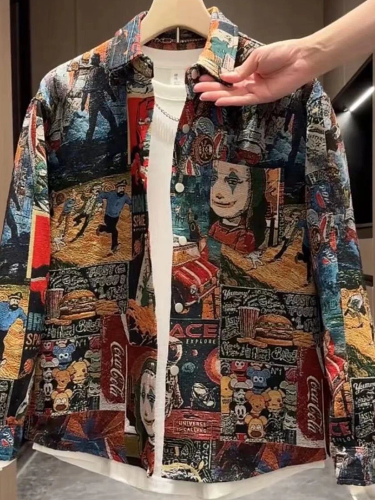 Multicolor Collage Print Denim Jacket Streetwear