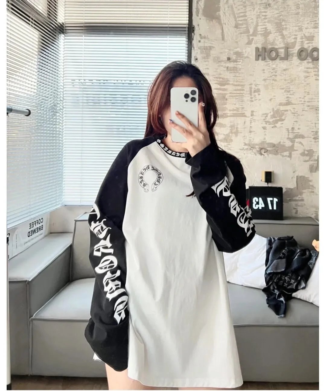 Chrome Hearts White Black Raglan Long Sleeve Graphic Tee