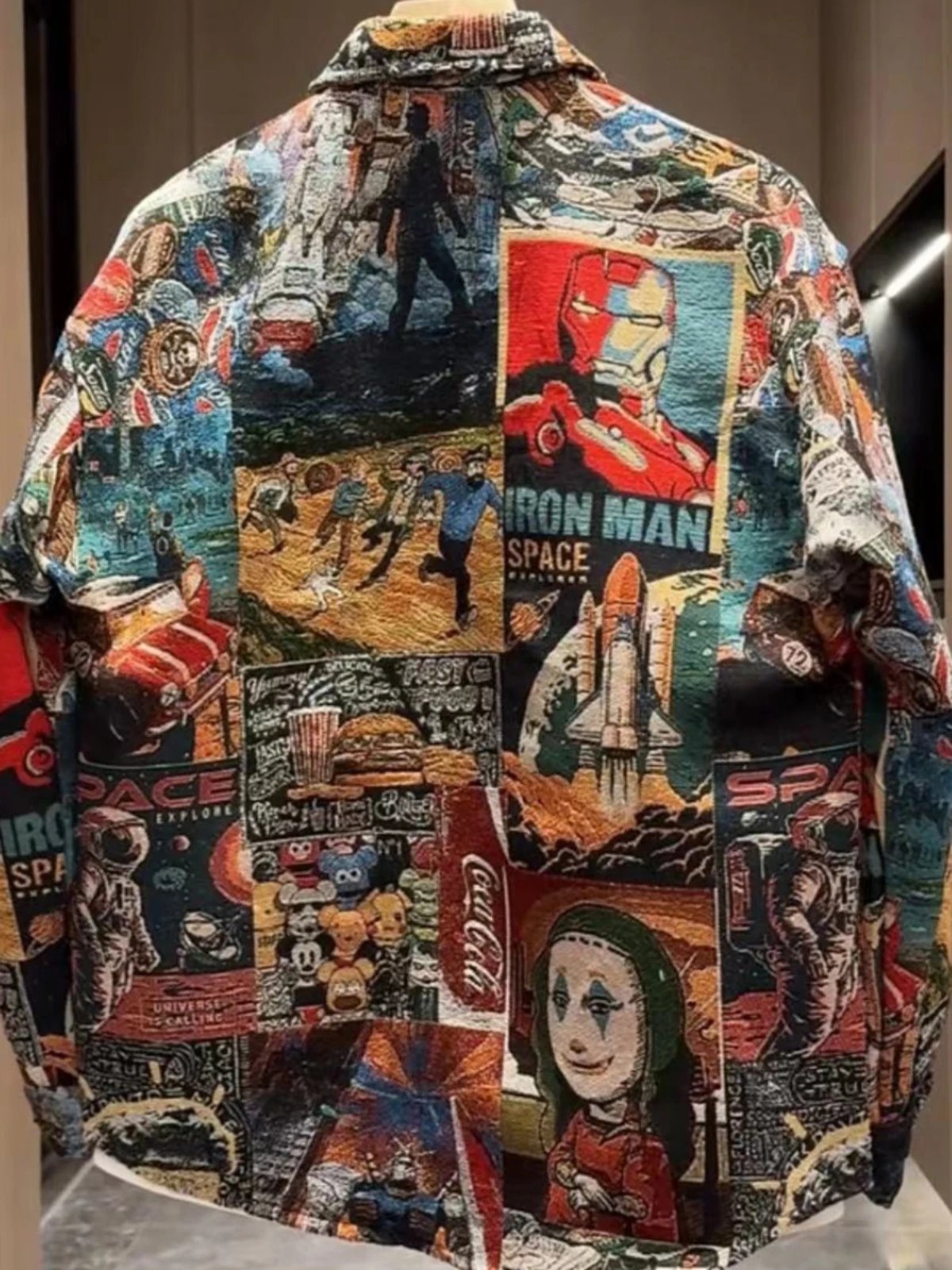Multicolor Collage Print Denim Jacket Streetwear