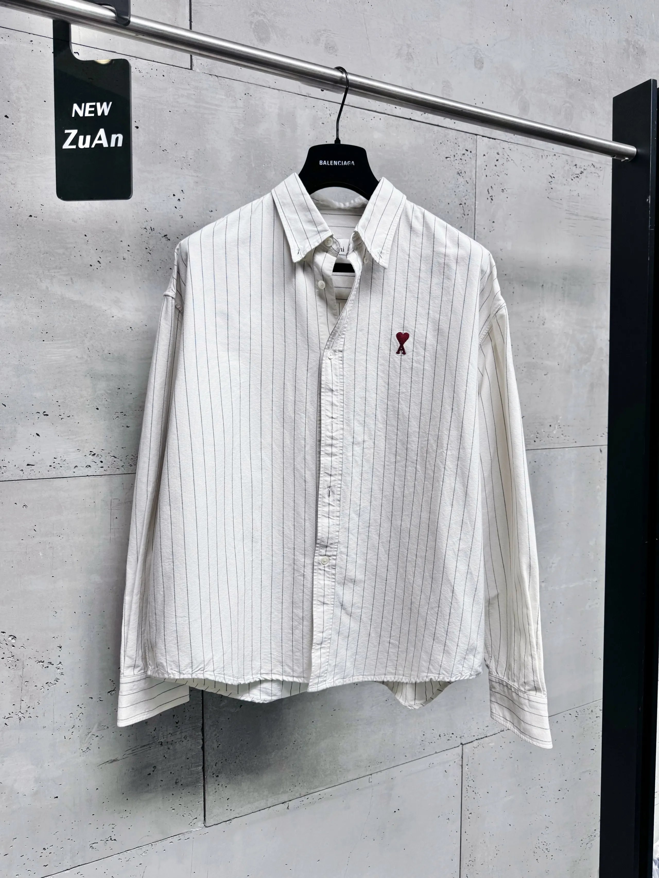 Balenciaga Striped White Heart Embroidery Oversized Shirt