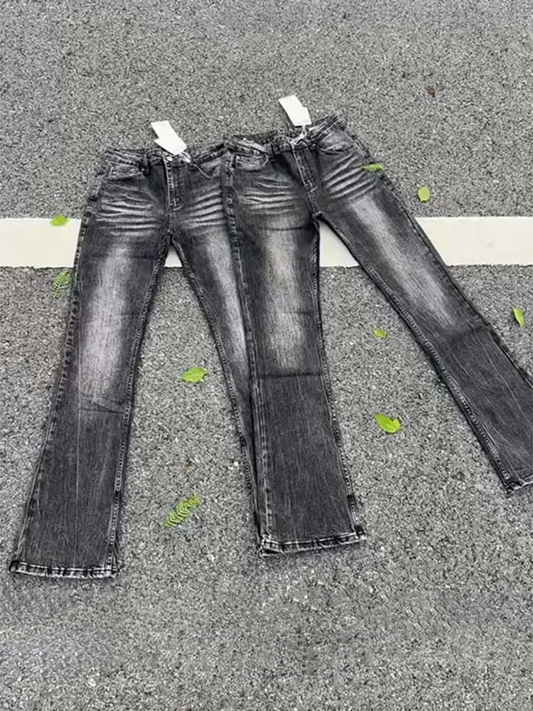 Black and gray flared jeans, tall and slim fit scimitar pants:findsindex.com