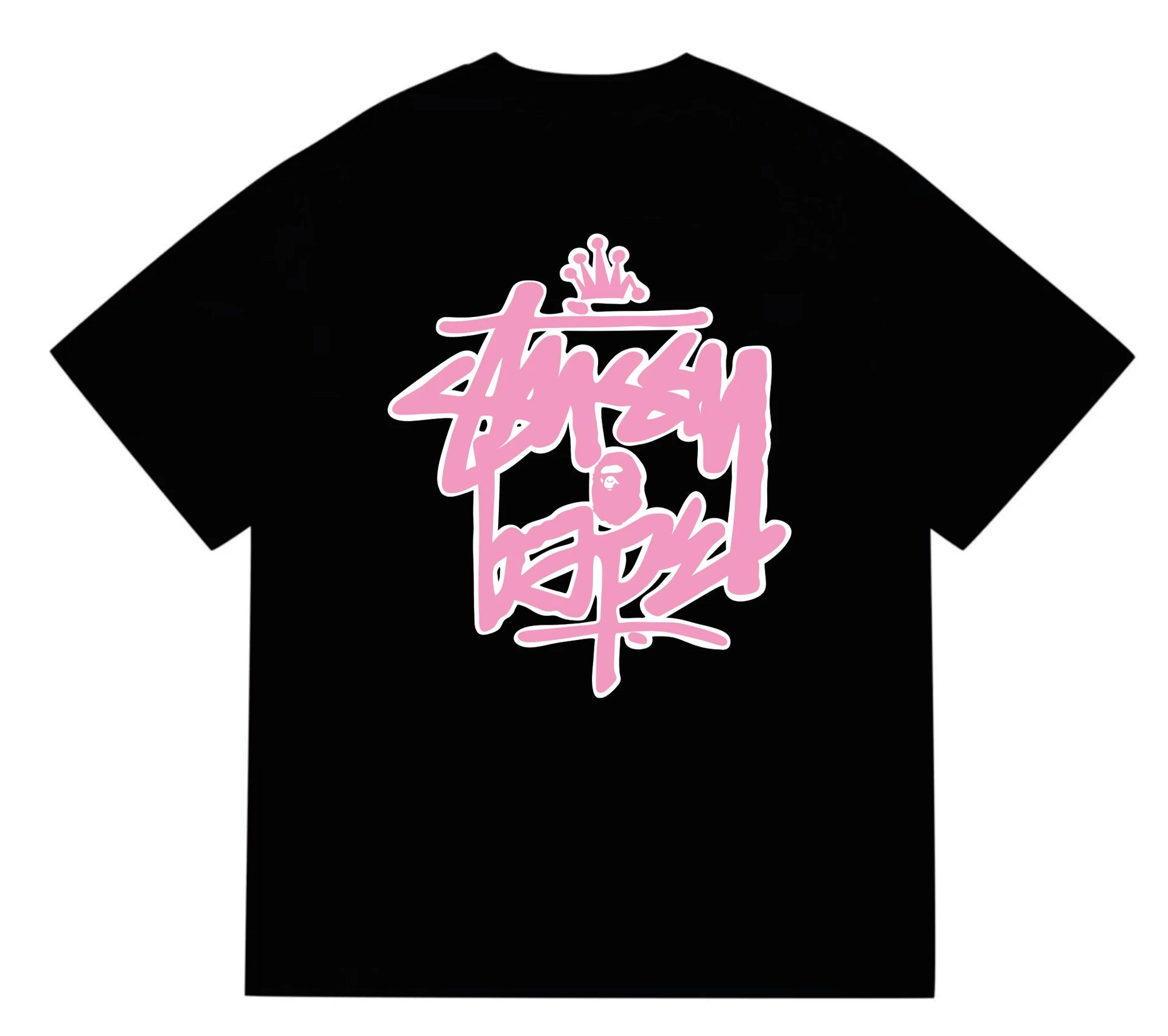 Stussy X Bape Black Graphic Streetwear T-Shirt