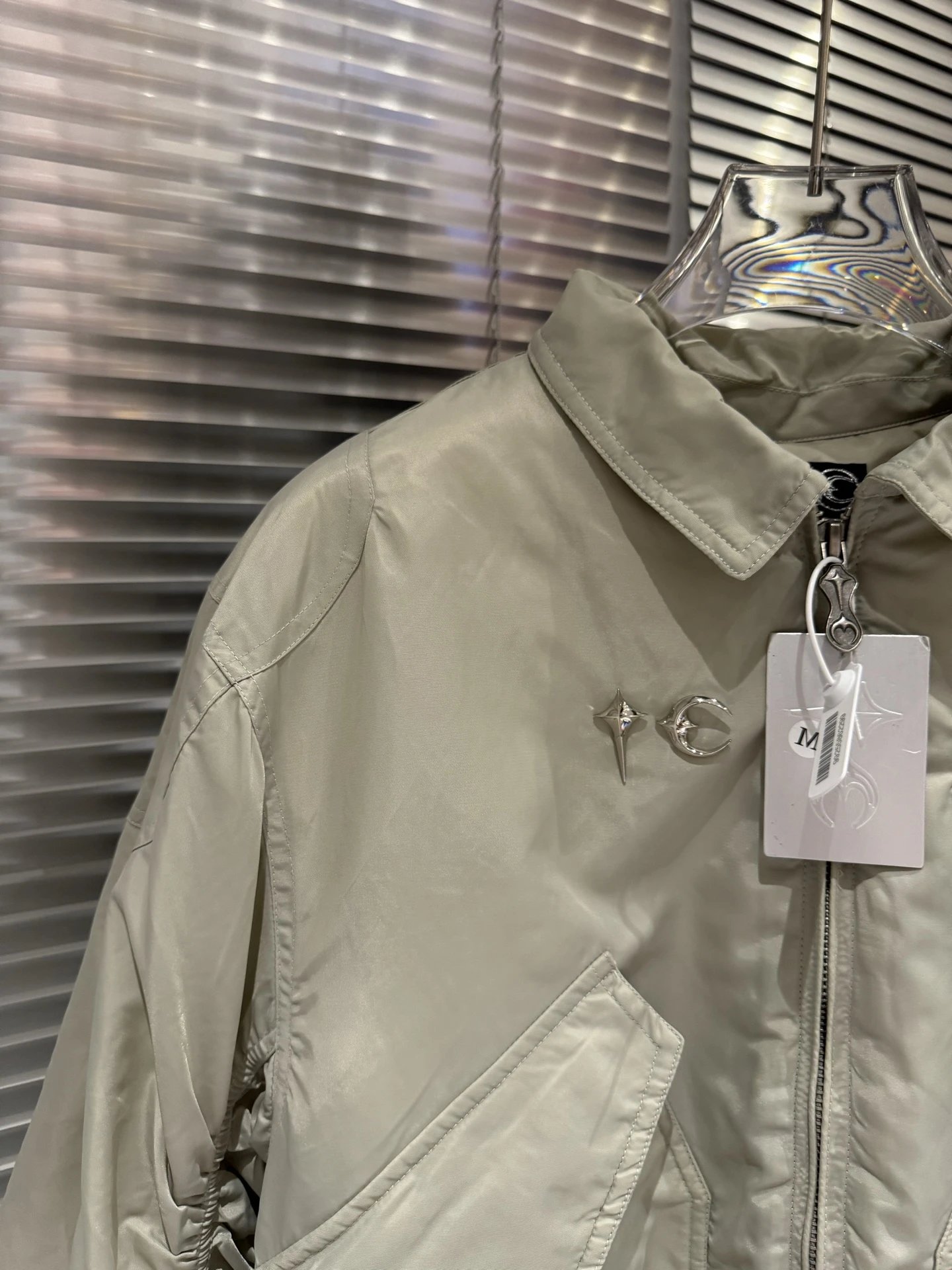 Design Ruched Sleeve Bomber Jacket Beige Outerwear - 4
