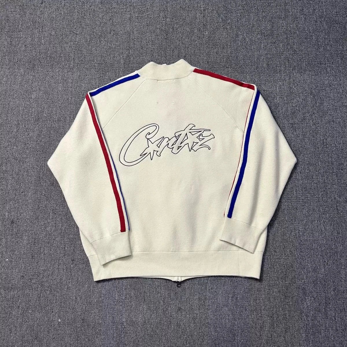Corteiz Street Style Embroidered Letter Stand Collar Zipper Cardigan Knit Sweater Jacket