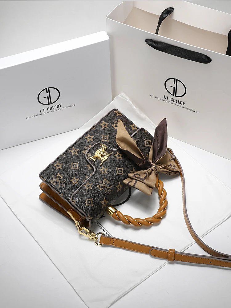 Monogram Print Off-White Braided Handle Crossbody Bag