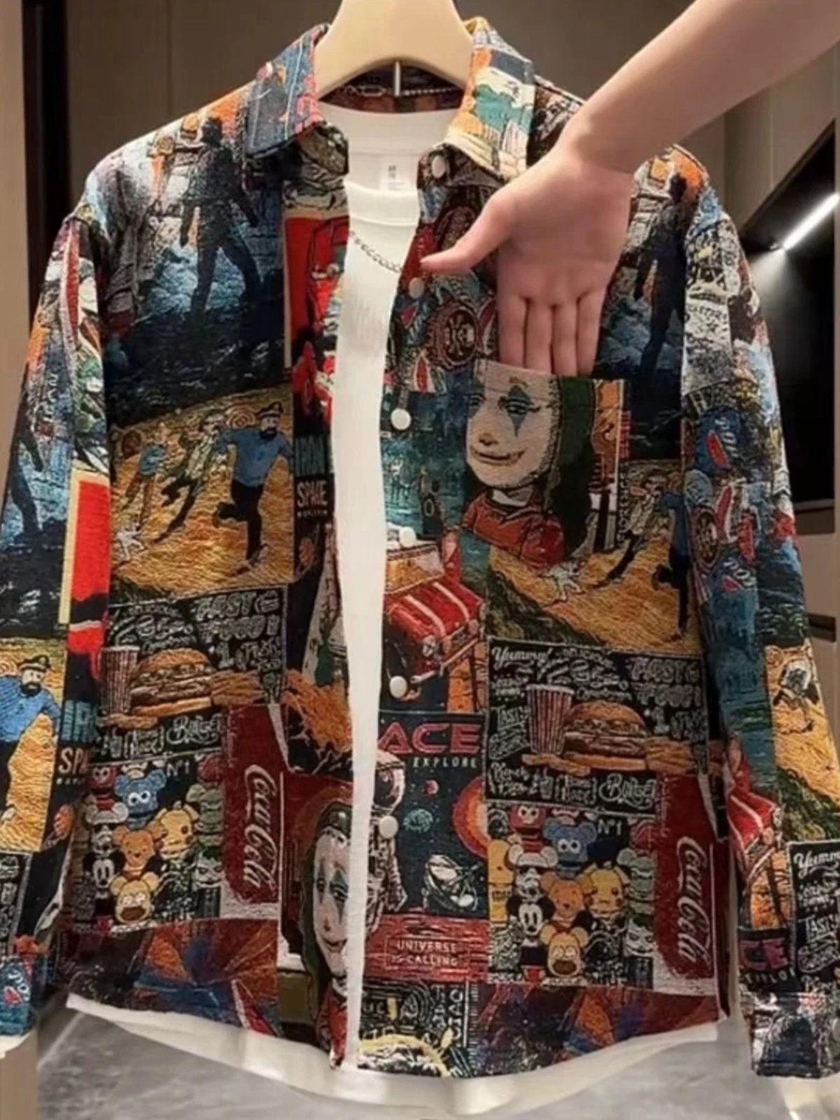 Multicolor Collage Print Denim Jacket Streetwear